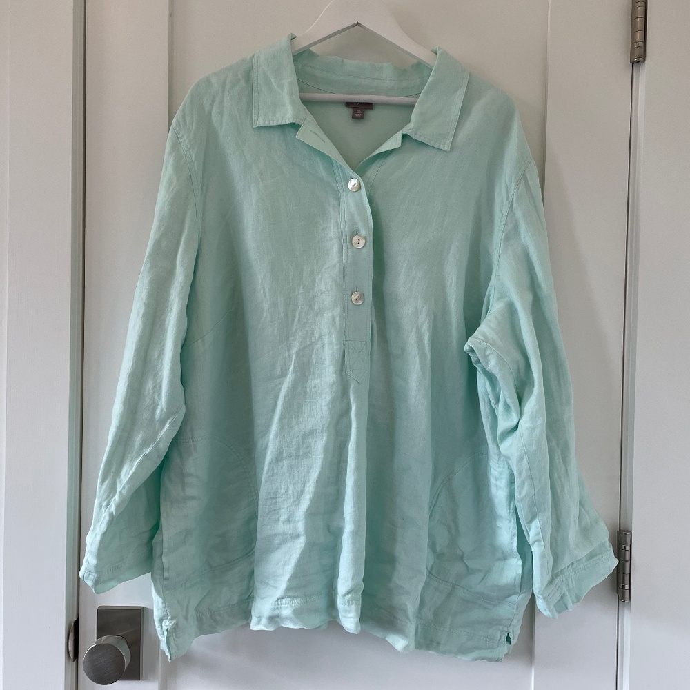 J. Jill 3X Robin’s Egg Blue Double Layer Linen Shell/Cotton Lined Shirt like new